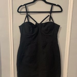 french connection black strap o ring silver bustier corset dress